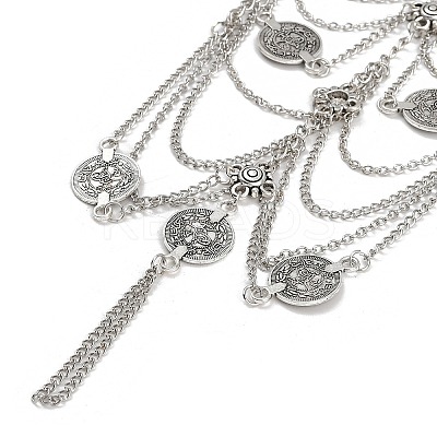 Bohemian Multi-layer Chain Alloy Coin Tassel Toe Ring Anklets for Women LS-AJEW-B107-01P-1