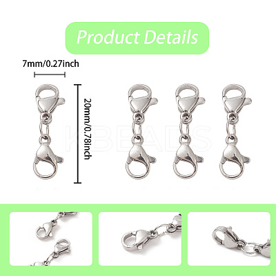 Non-Tarnish 304 Stainless Steel Double Lobster Claw Clasps STAS-E163-57P-B-1