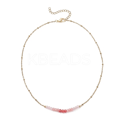 Dyed Natural Malaysia Jade Faceted Rondelle Beaded 304 Stainless Steel Satellite Chain Necklaces for Women NJEW-JN05783-1