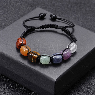 Natural Quartz Crystal & Amethyst & Sodalite & Green Aventurine & Red Aventurine & Tiger Eye & Red Jasper Cuboid Beaded Braided Bead Bracelets FS-WGE3E5A-01-1