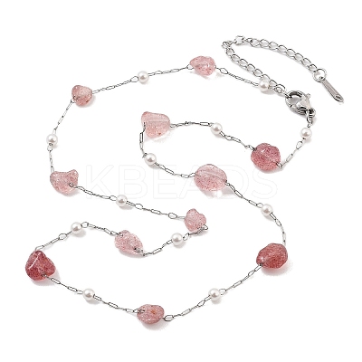 Natural Strawberry Quartz Nuggets Link Chain Necklaces NJEW-H041-06P-05-1
