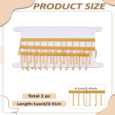 1 Yards Polyester Lace Ribbon with Plastic Beaded Tassel for Sewing Decoration OCOR-LP0002-78-1