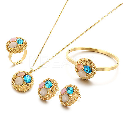 304 Stainless Steel & Cubic Zirconia & Cat Eye Pendant Necklaces & Stud Earrings & Rings & Bangles FS-WGBA184-04-1