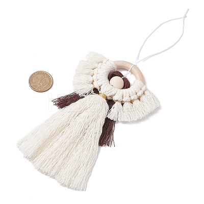 Handmade Cotton Macrame Angel Pendant Decorations HJEW-JM02844-1