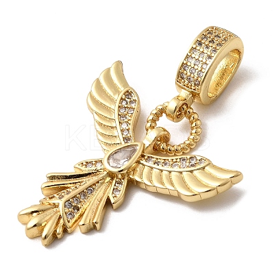 Brass Micro Pave Clear Cubic Zirconia Angel Wing Pendants KK-H519-16A-G-1