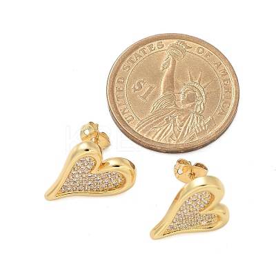 Brass Micro Pave Clear Cubic Zirconia Stud Earrings for Women LS-EJEW-U034-01G-02-1
