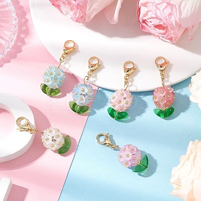 Hydrangea Acrylic & Glass Seed Beads Pendant Decorations HJEW-MZ00217-1