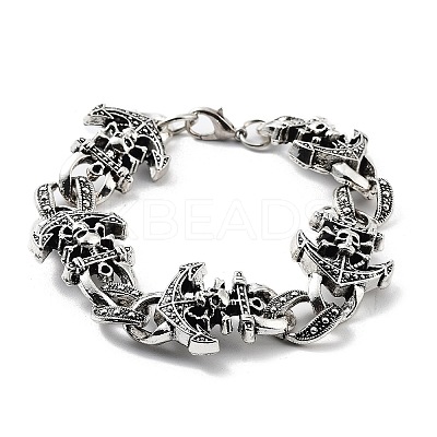 Retro Alloy Skull Anchor Link Chain Bracelets for Women Men BJEW-L684-001AS-1