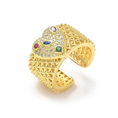 Brass Micro Pave Cubic Zirconia Adjustable Cuff Rings RJEW-V009-06G-1