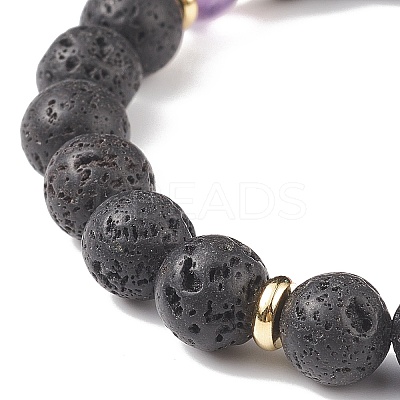 7Pcs 7 Style Natural Mixed Gemstone & Lava Rock Round Beaded Stretch Bracelets Set BJEW-JB08914-1