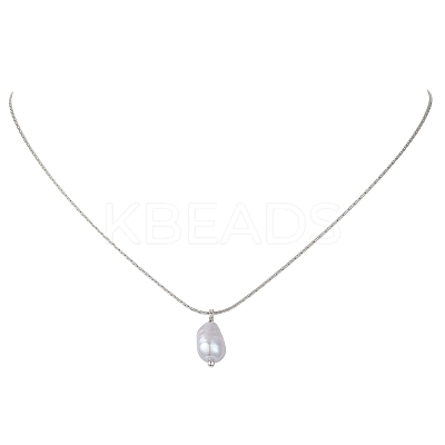 Natural Cultured Freshwater Pearl Rice Pendant 304 Stainless Steel Satellite Chain Necklaces for Women NJEW-JN05831-1