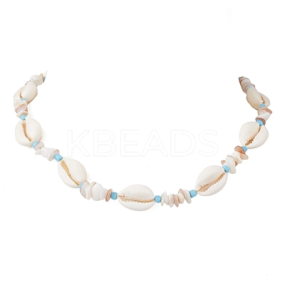 Ocean Natural Cowrie Shell & Chip & Glass Seed Beaded Necklaces NJEW-JN05848-1