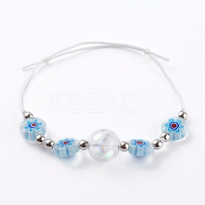 Adjustable Handmade Millefiori Glass Beaded Bracelets BJEW-JB06074-02-1