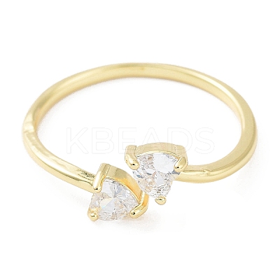 Rack Plating Brass Micro Pave Clear Cubic Zirconia Cuff Rings RJEW-C043-13G-1