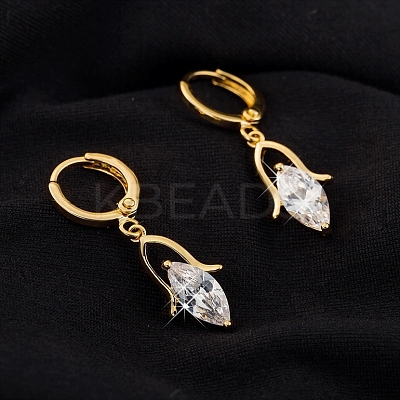 Real 18K Gold Plated Brass Cubic Zirconia Dangle Hoop Earrings EJEW-EE0001-186B-1