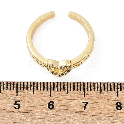 Heart Brass Micro Pave Clear Cubic Zirconia Open Cuff Rings for Women RJEW-G343-01G-1