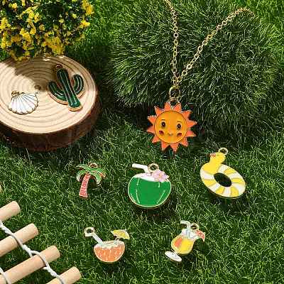 40Pcs 8 Styles Alloy Enamel Pendants ENAM-CJ0006-10-1