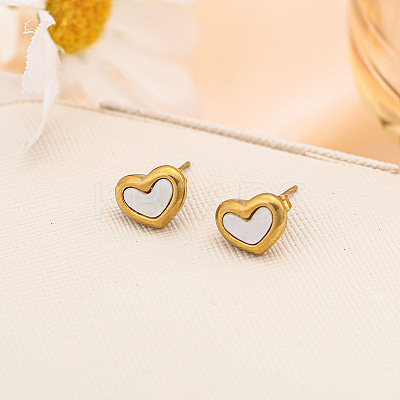 Heart Stainless Steel & Natural Shell Pendant Necklaces & Stud Earrings & Charm Bracelets Sets for Women WG52748-01-1