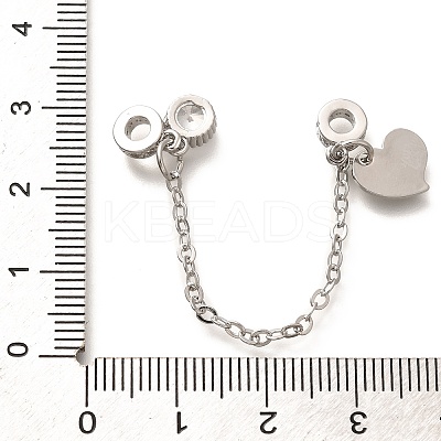 Brass Clear Cubic Zirconia European Safety Chains with Heart Charms KK-C085-15P-1