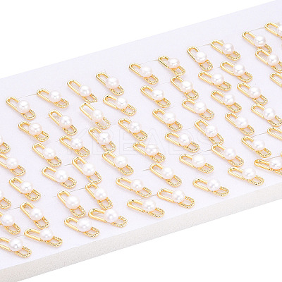 Natural Pearl Stud Earrings Micro Pave Cubic Zirconia PEAR-N022-B01-1