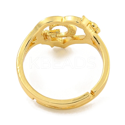 Heart with Letter & Flower Rack Plating Brass Adjustable Rings for Women RJEW-I105-05G-G-1