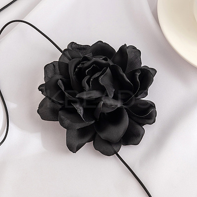 1Pc Retro Cloth Rose Flower Waxed Cord Wrap Choker Necklaces for Women NJEW-CP0001-05A-1