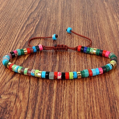 Natural & Synthetic Mixed Gemstone Heishi Beads Adjustable Braided Bracelets for Men Women BX7041-3-1