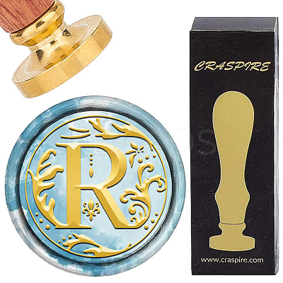 Brass Wax Seal Stamps with Wood Handle AJEW-WH0412-0251-1
