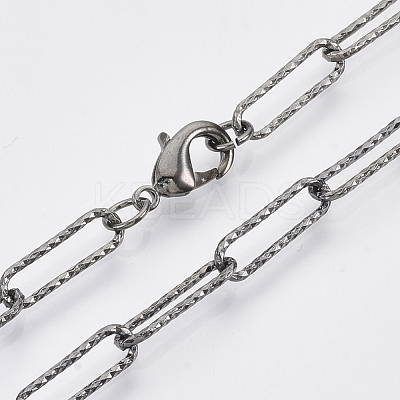 Brass Textured Paperclip Chain Necklace Making MAK-S072-02B-B-1