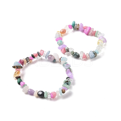 2Pcs Mixed Gemstone Chips Stretch Bracelets Set for Parent Children BJEW-JB08431-1