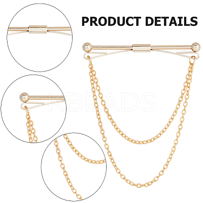 2Pcs 2 Colors Brass Hanging Chains Collar Pins Tie Clips AJEW-GF0007-55-1