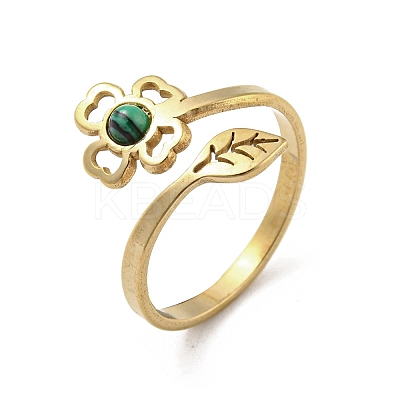 304 Stainless Steel with Synthetic Malachite Ring Ion Plating(IP) RJEW-Z031-01F-03-1