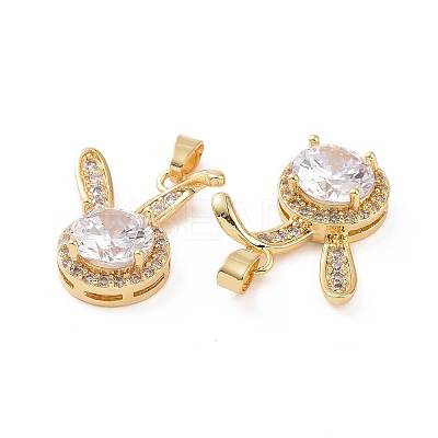Brass Micro Pave Clear Cubic Zirconia Pendants KK-E068-VC418-1