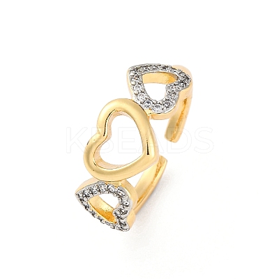 Brass Micro Pave Clear Cubic Zirconia Cuff Finger Rings for Women RJEW-C116-09G-1
