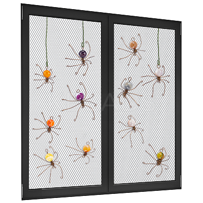 12Pcs 6 Colors Copper Wire Wrapped Natural Banded Agate Spider for Door Window Protection HJEW-NB00186-1