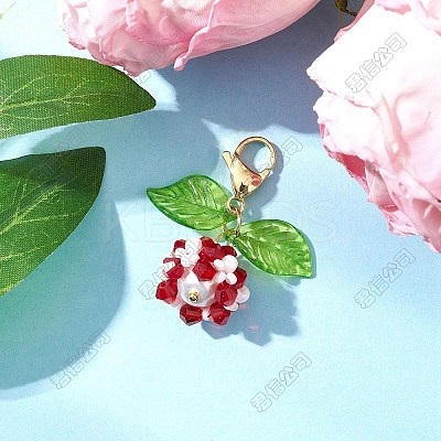 Flower Acrylic & Glass Pearl Pendant Decorations HJEW-SZ00041-1