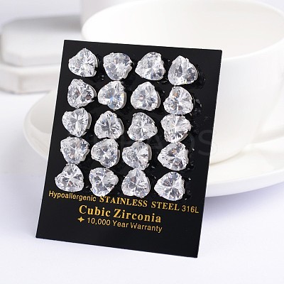 Heart 304 Stainless Steel Cubic Zirconia Stud Earrings EJEW-H306-24-4mm-1