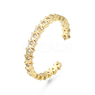 Cubic Zirconia Pentagram Open Cuff Ring RJEW-N035-122-1
