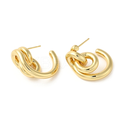 Brass Rings Dangle Stud Earrings EJEW-G382-02G-1