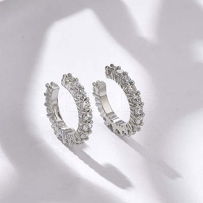 Brass Micro Pave Clear Cubic Zirconia Cuff Earrings EJEW-I249-14P-1