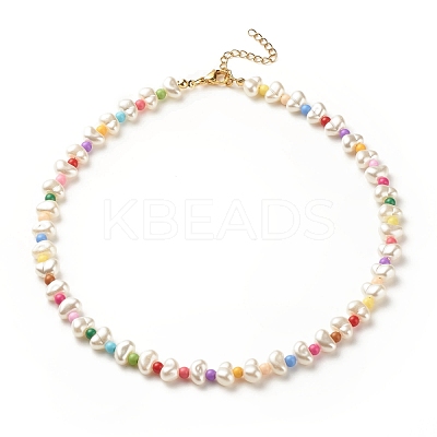 ABS Plastic Pearl Beaded Necklace with Acrylic Beads for Women NJEW-JN03881-1