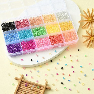 195G 15 Colors 6/0 Transparent Glass Seed Beads SEED-YW0002-45-1