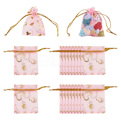 50Pcs Heart Printed Organza Bags OP-TADJ0001-01B-1