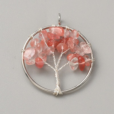 Cherry Quartz Glass Pendants G-WH0026-19P-02-1