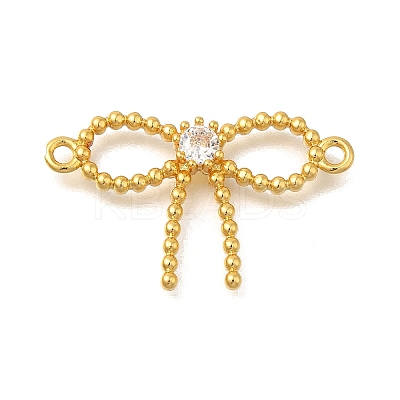 Rack Plating Brass Pave Clear Cubic Zirconia Bowknot Connector Charms KK-I716-29G-1