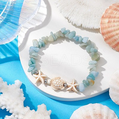 Natural Amazonite & Synthetic Turquoise Beaded Stretch Bracelets for Women BJEW-JB10750-02-1