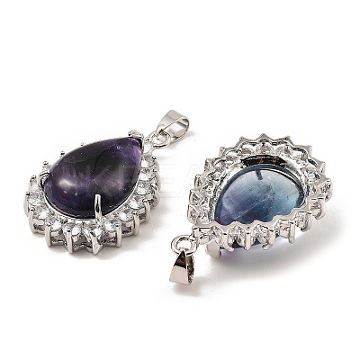 Natural Fluorite & Rhinestone Pendants G-K338-31P-01-1