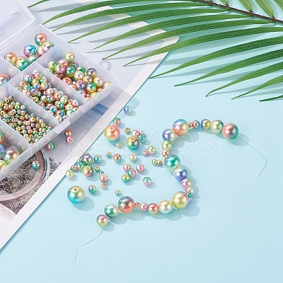 497Pcs 5 Style Rainbow ABS Plastic Imitation Pearl Beads OACR-YW0001-07B-1