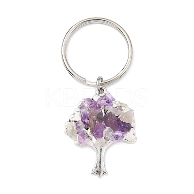 Natural Amethyst Chip & Alloy Tree of Life Pendant Keychain KEYC-JKC00648-06-1