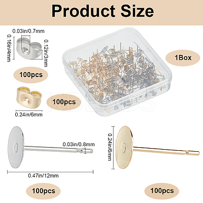 200Pcs 2 Color 304 Stainless Steel Stud Earring Findings STAS-SP0001-50-1